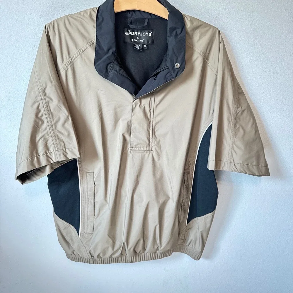 FootJoy Mens Tan DryJoys Short Sleeve Quarter Zip Golf Windshirt Size M